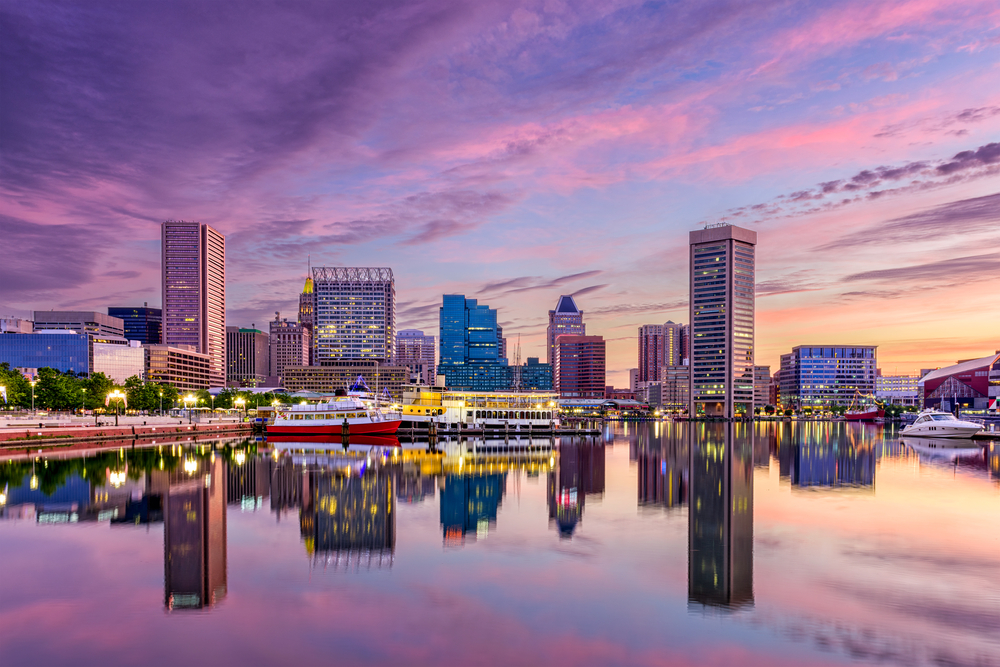 Skyline at the Inner-Harbo Baltimore Maryland USA