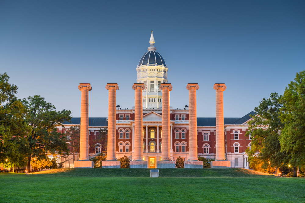 Historic columns at twilight Columbia Missouri USA