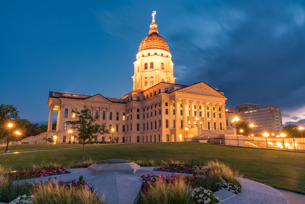 Kansas State Capital Building in Topeka Kansas at Night