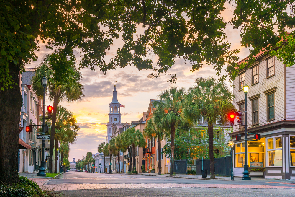 Historical downtown area of Charleston South Carolina USA at twilight