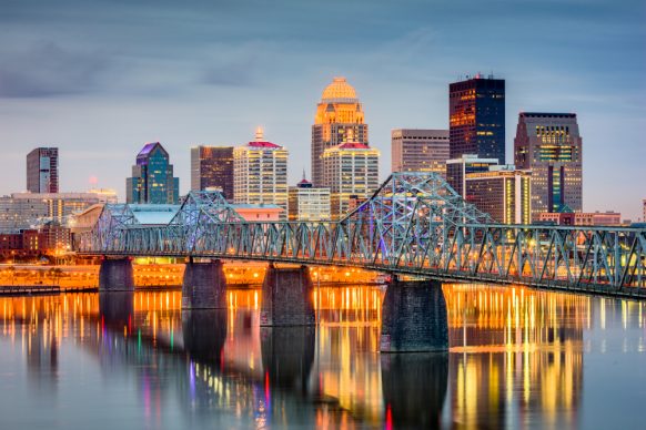 Skyline on the river Louisville Kentucky USA