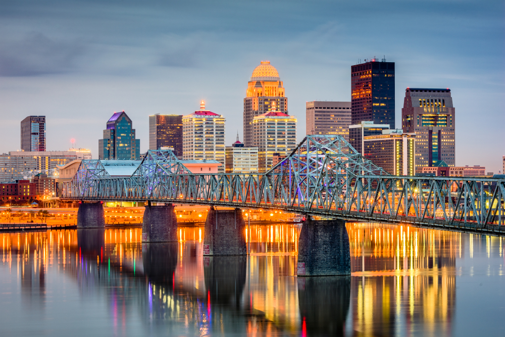 Skyline on the river Louisville Kentucky USA