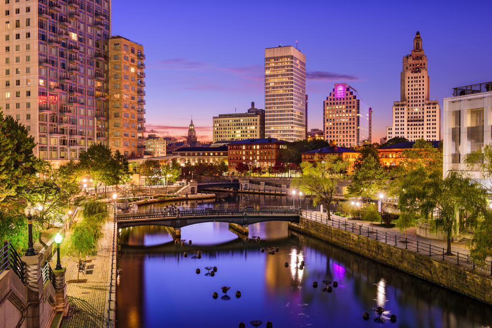 Park and skyline Providence Rhode Island USA