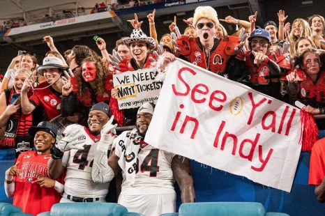 Georgia Bulldogs fans celebrate after winning the Capital One Orange Bowl NCAA