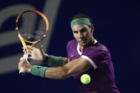 Rafael Nadal of Spain hits a return during the men s singles semifinal match against Daniil Medvedev