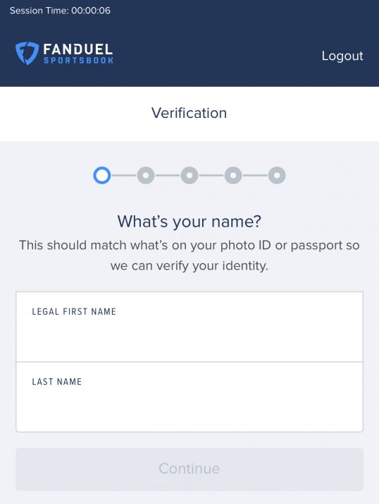 Fanduel Sportsbook Verification page mobile app view