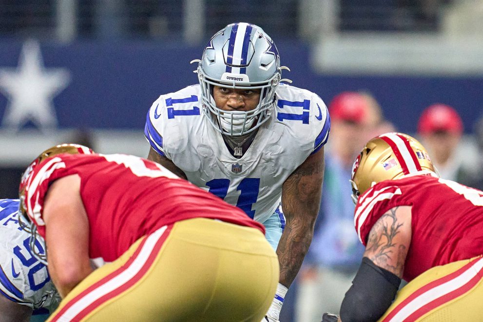 American football player looks on during a the NFC Wild Card game