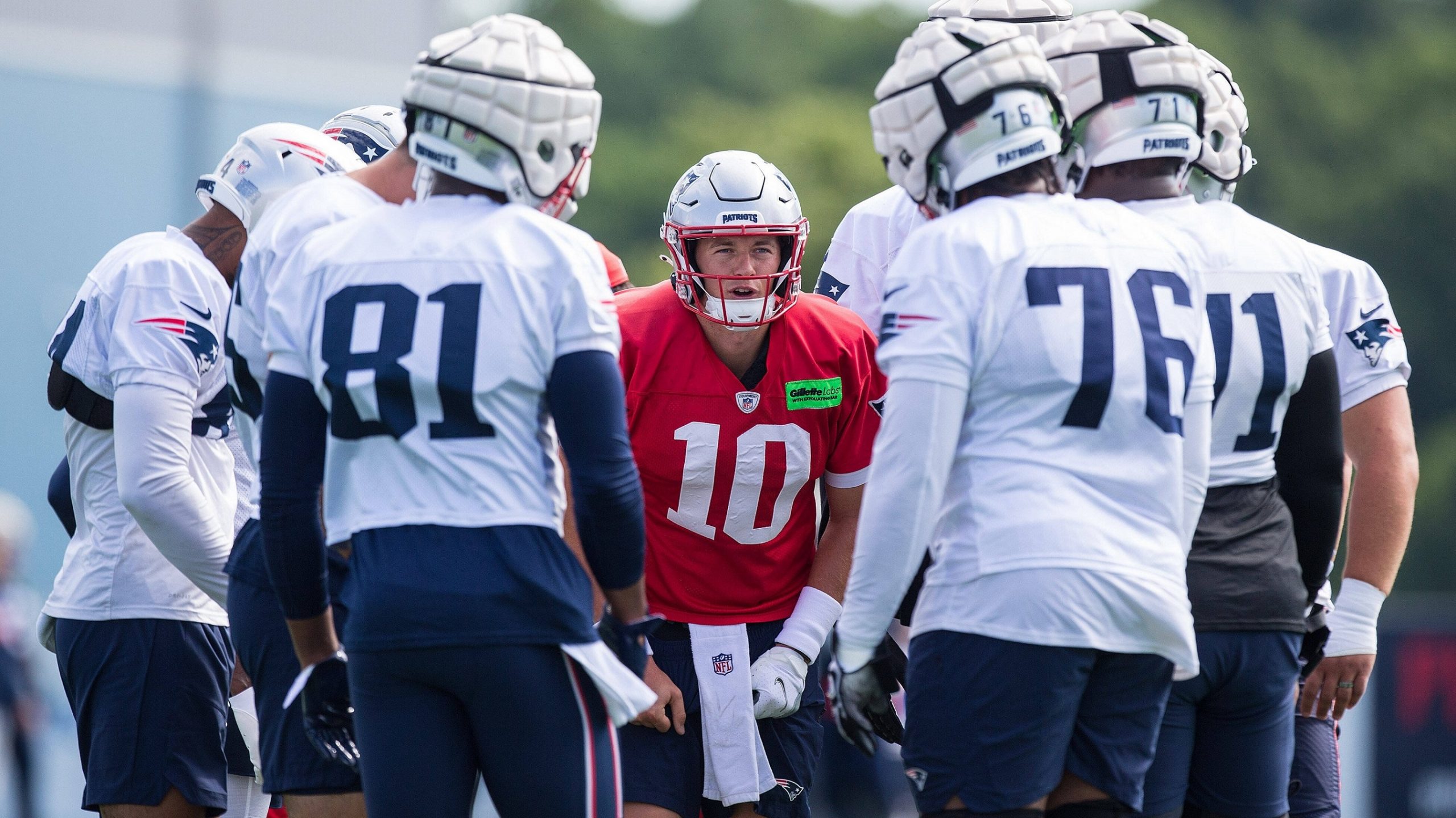 American football players on a training field