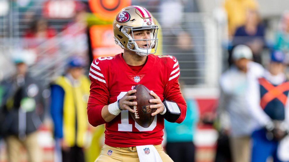 American football player ready to throw the ball during a match