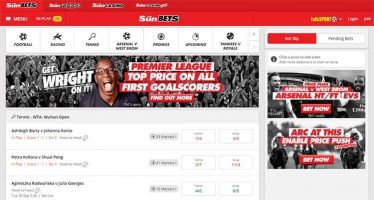 Sun Bets homepage desktop view