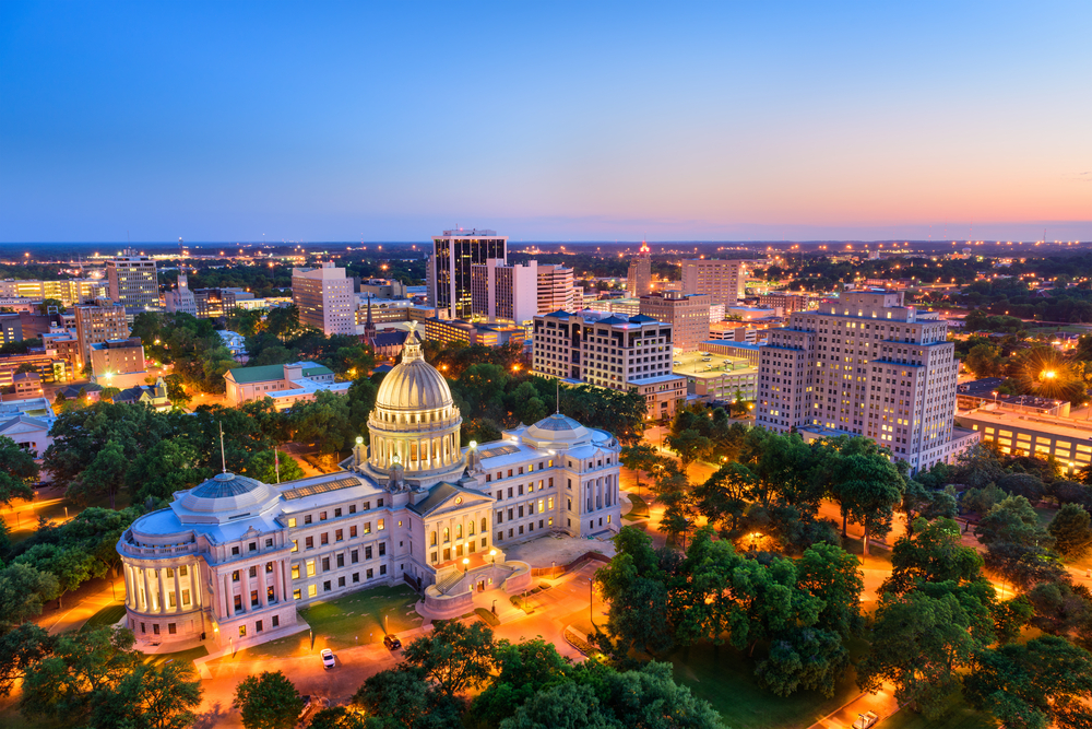 Jackson Mississippi USA skyline over the Capitol Building