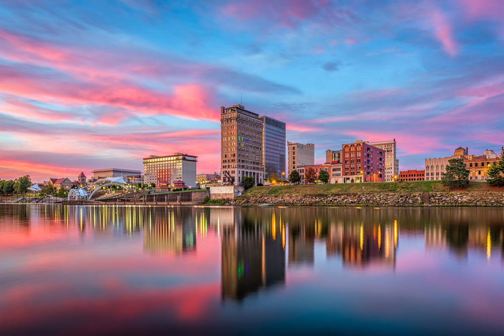 Charleston West Virginia USA skyline on the Kanawha River