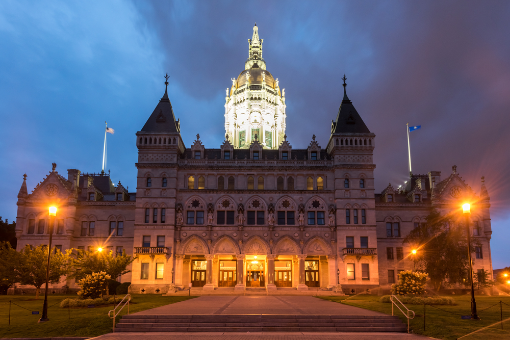 Connecticut State Capitol in Hartford on a summer evening