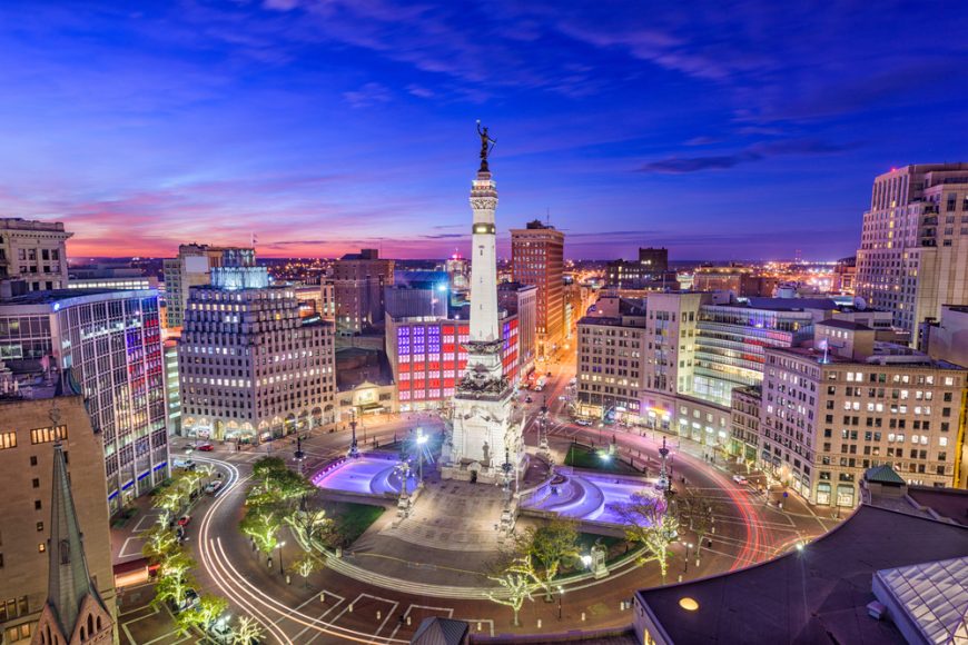 Indianapolis Indiana USA skyline over Monument Circle