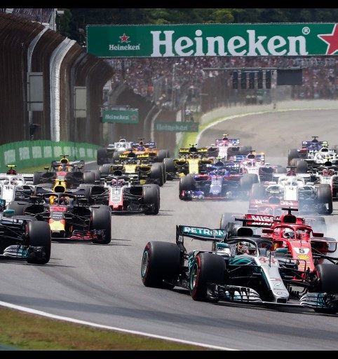 Formula 1 cars racing
