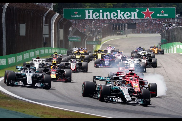 Formula 1 cars racing