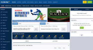 Coral Sports homepage desktop view