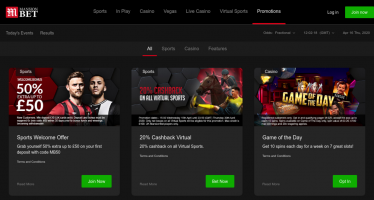 MansionBet Promotions page desktop view