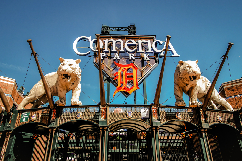 Exterior of Comerica Park home to the Detroit Tigers