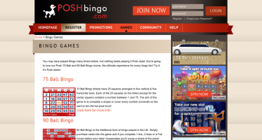 Posh Bingo bingo games library desktop view