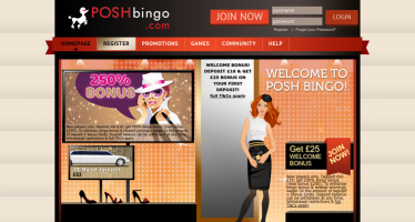 Posh Bingo homepage desktop view