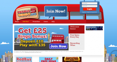 Redbus Bingo homepage desktop view