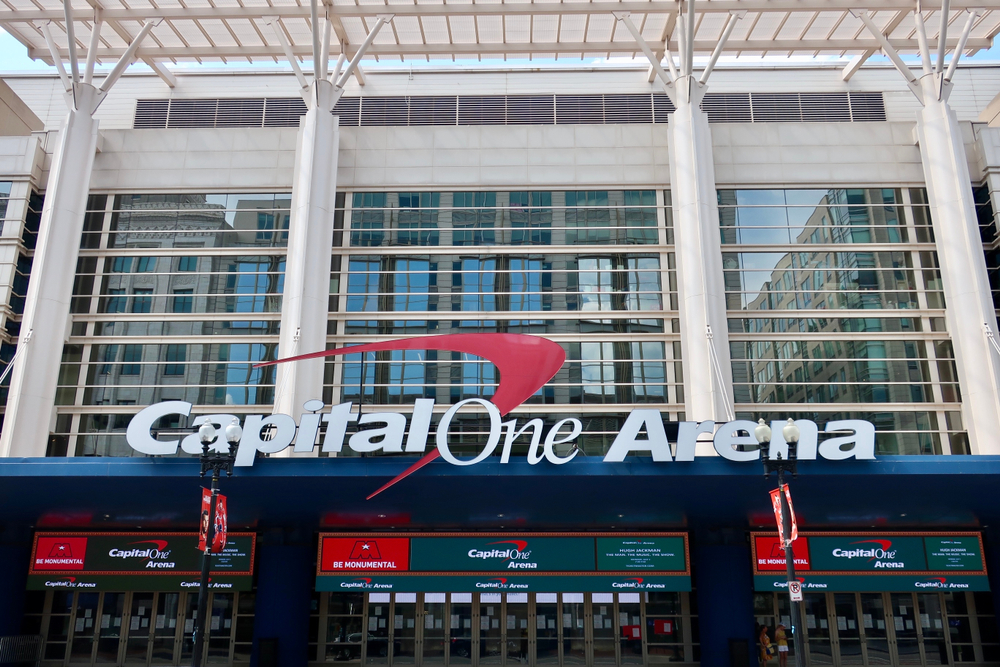 Capital One Arena sign at entrance to stadium