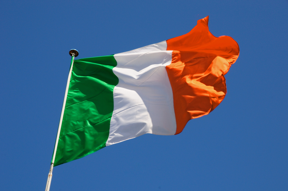 Irish flag waves in the wind