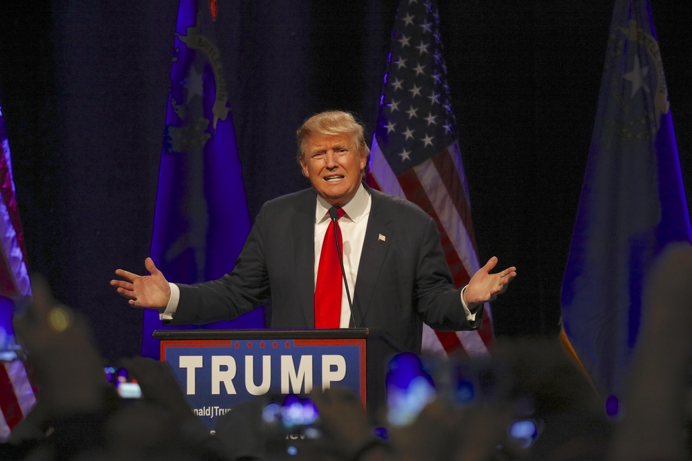 Republican presidential candidate Donald Trump speaks at campaign event