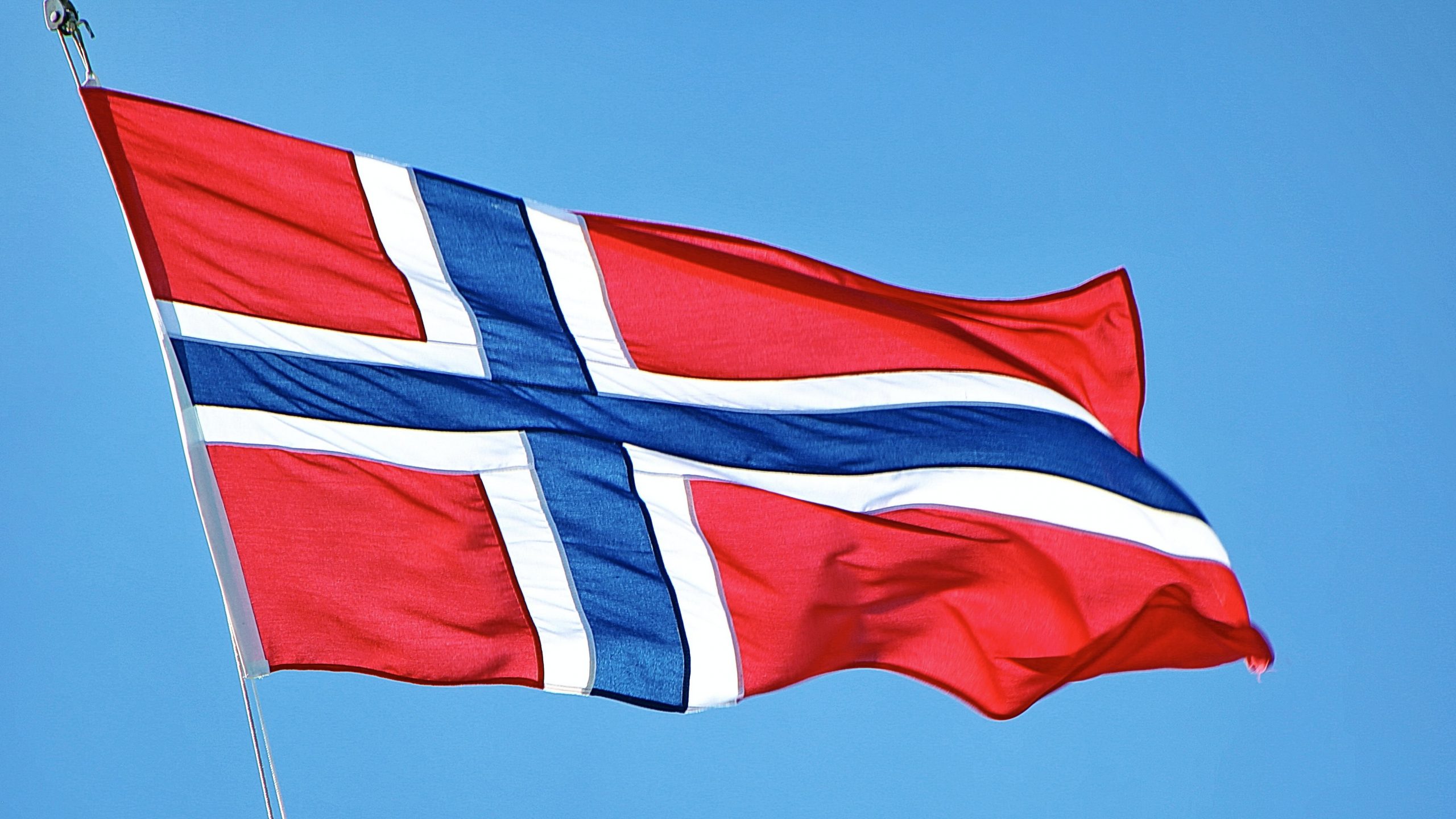 Norway flag waves in the wind