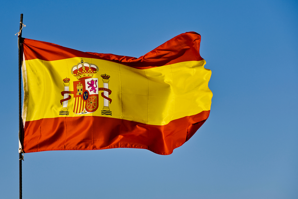 Spanish flag blowing in wind