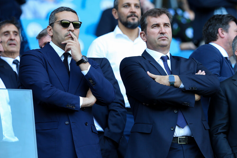 Khaldoon Al Mubarak, Chairman of Manchester City and Ferran Soriano, Chief Executive Officer during the Premier League match at the Etihad Stadium,