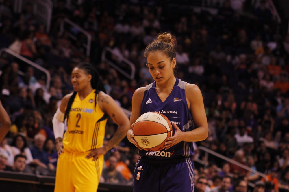 Basketball woman player prepares for free throw