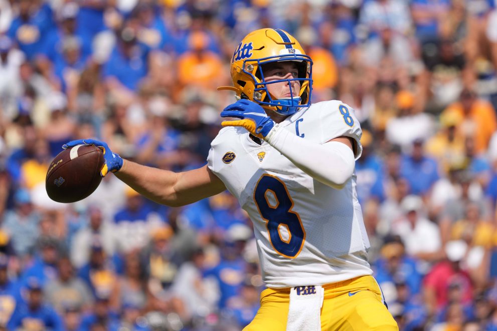 An american football player prepares to throw the ball during the game