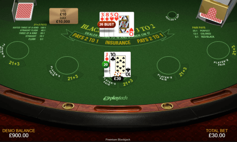 Blackjack gameplay desktop view