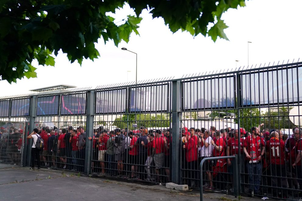 Liverpool fans behind entry gate for the Champions League Final in Paris