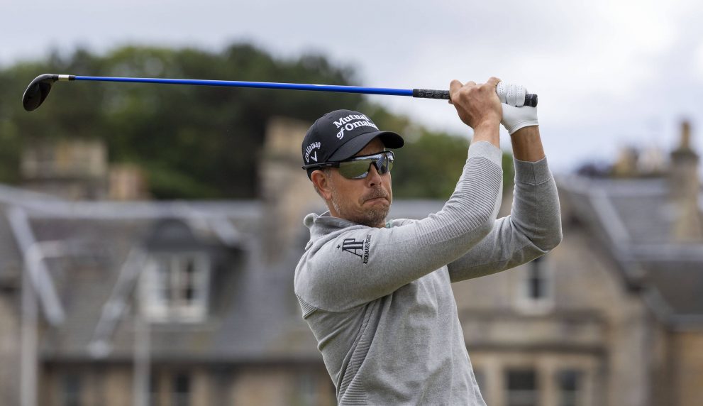 Henrik Stenson after taking a shot during the 2022 British Open at St Andrews.