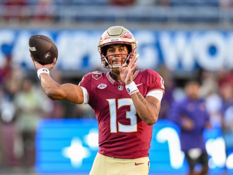 FSU quarterback Jordan Travis throwing the football