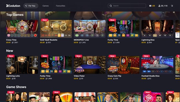 PlayFrank offers high-quality live casino games from Evolution.