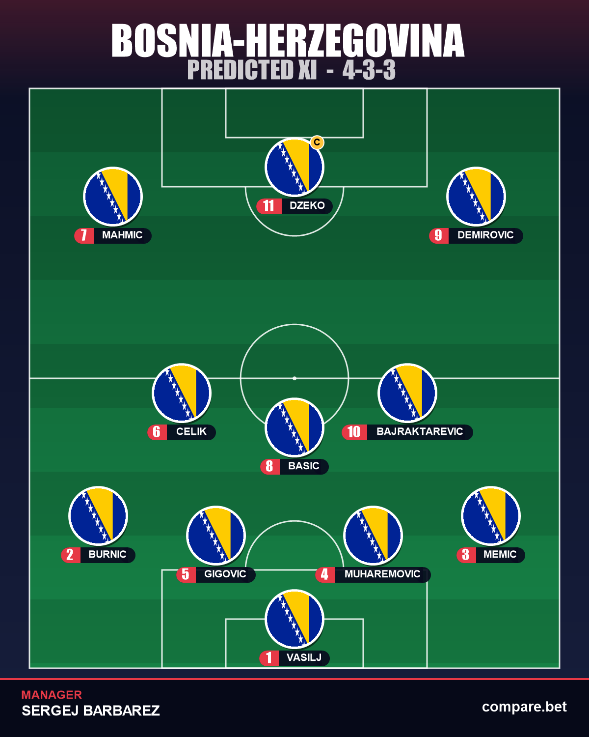 Bosnia-Herzegovina expected XI