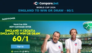 Paddy Power England v Croatia - England to win or draw – 60/1